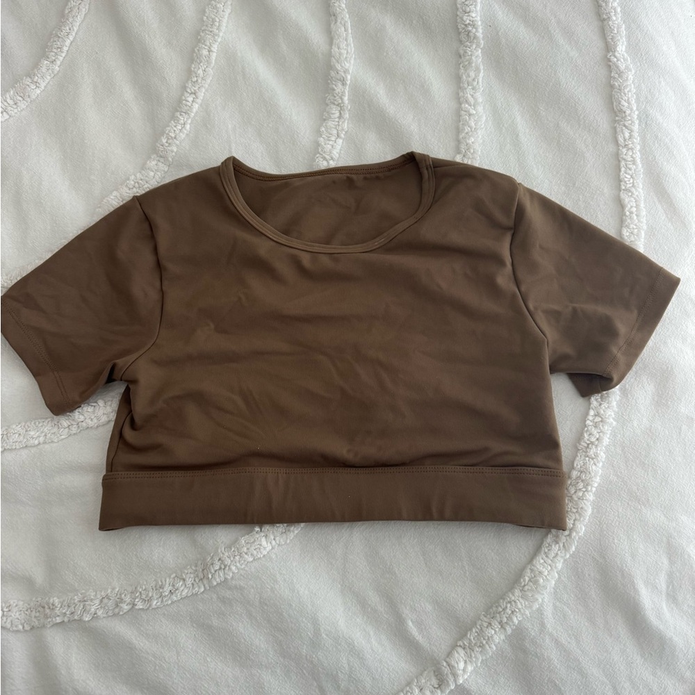 NVGTN Brown Fitted Crop open back muscle Tee